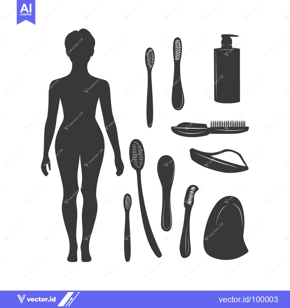 Premium Vector dari Silhouette of a Woman with Bathroom Essentials