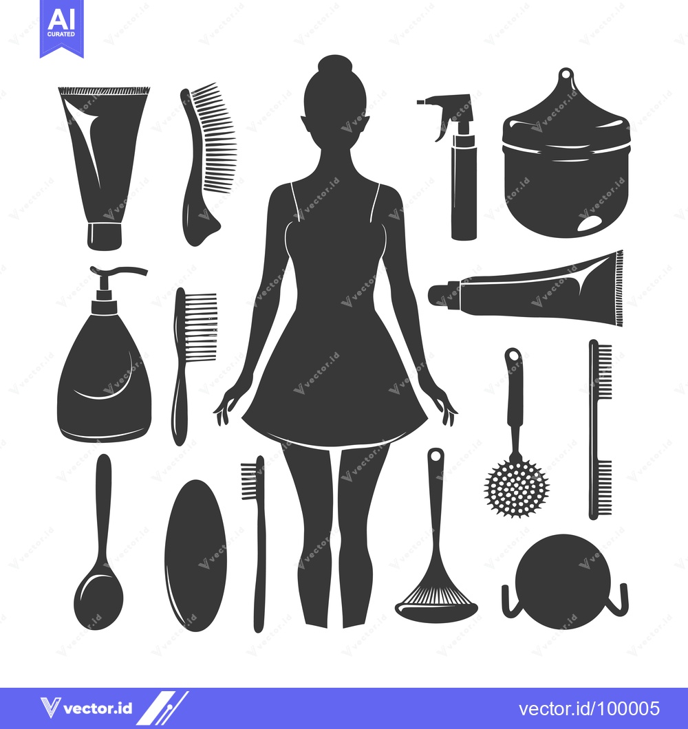Premium Vector of Silhouette of a Woman with Body Care Products and Accessories