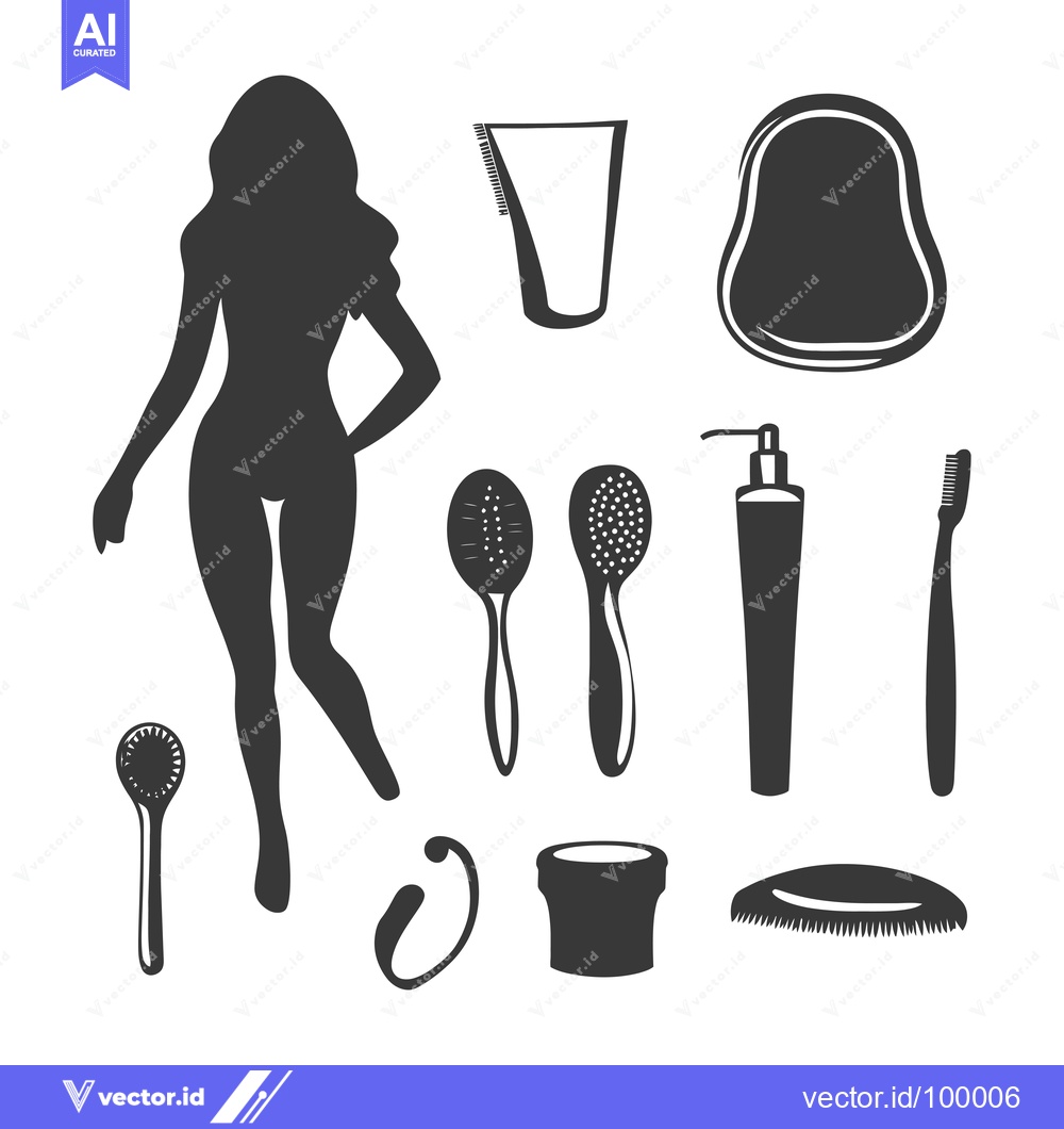 Premium Vector of Silhouette of a Woman with Body Scrubbing and Hygiene Items