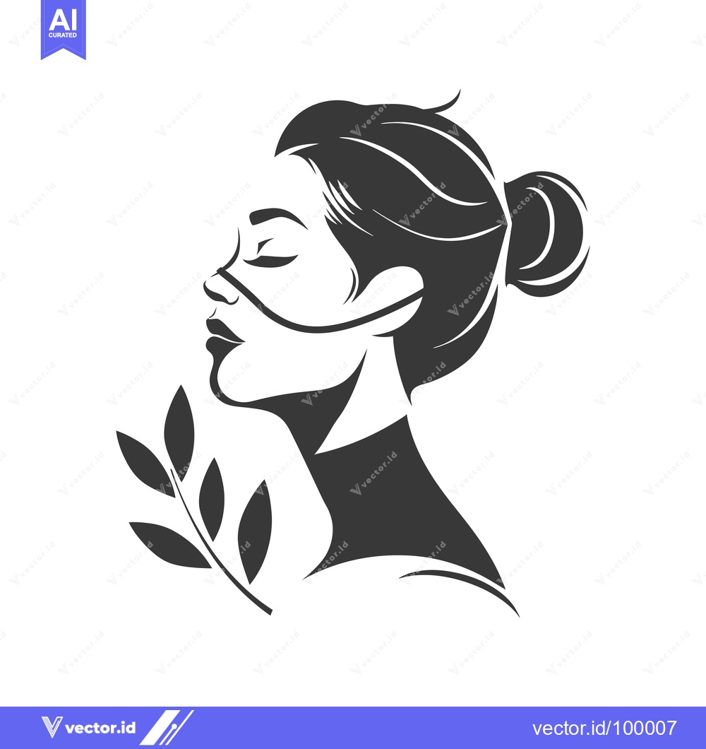 Premium Vector dari Silhouette of a Woman with Closed Eyes and a Branch of Leaves