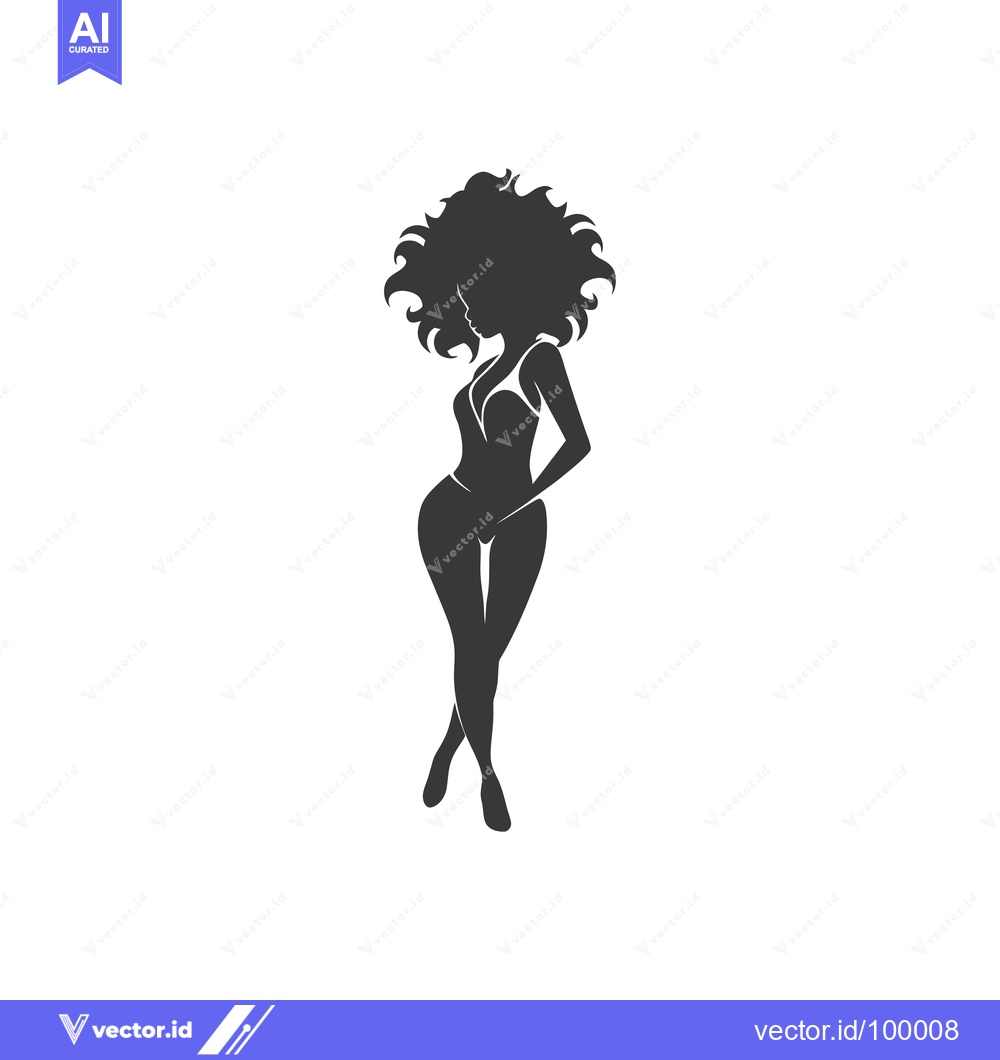Premium Vector dari Silhouette of a Woman with Curly Hair in a Dress