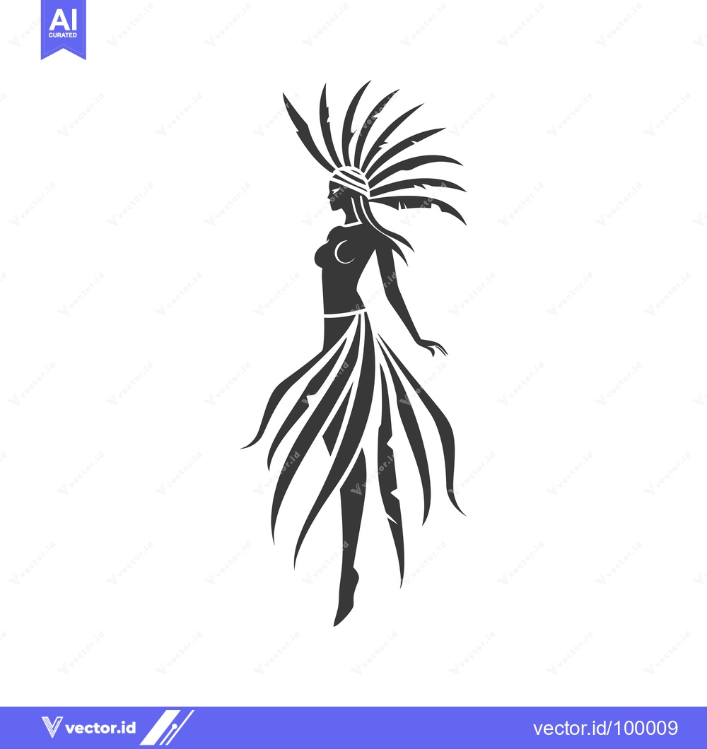 Premium Vector of Silhouette of a Woman with Feathers in Her Hair and a Skirt