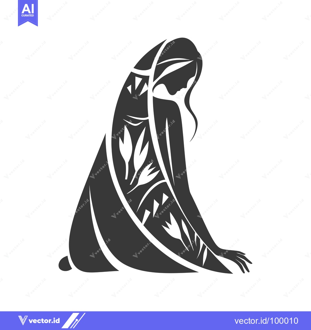 Premium Vector of Silhouette of a Woman with Floral Detail Wrapped in a Scarf