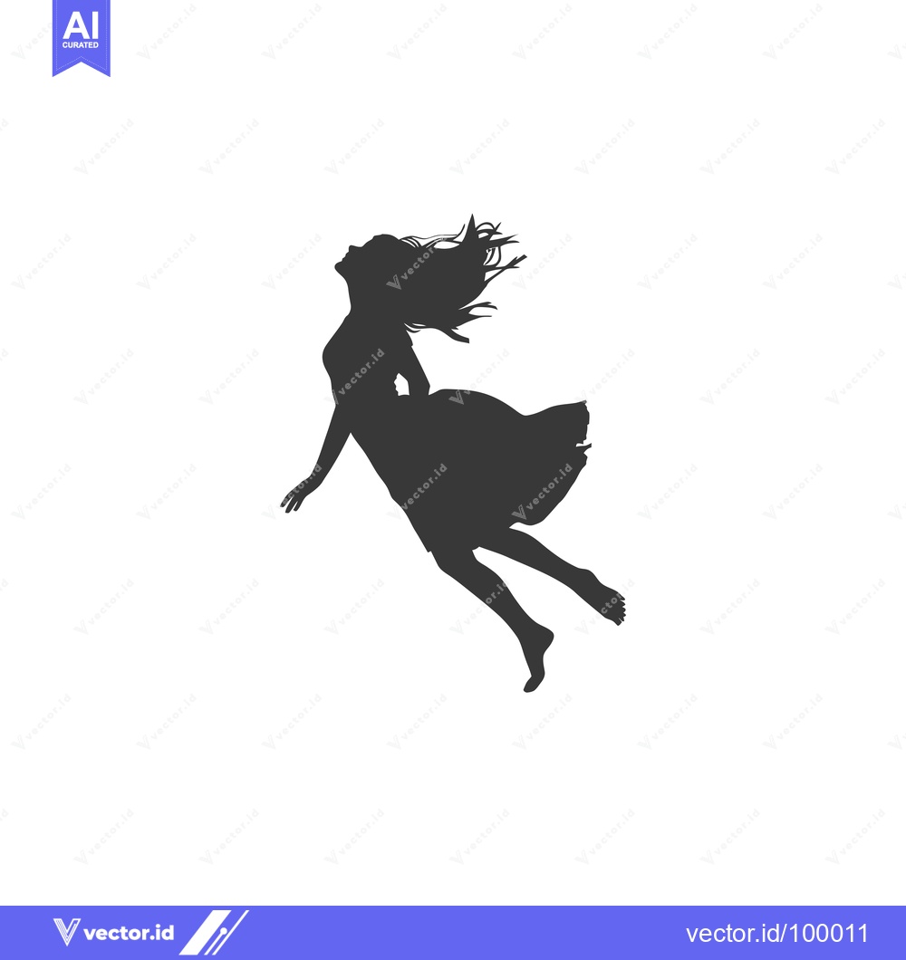Premium Vector of Silhouette of a Woman with Flowing Hair, Falling in a Dress