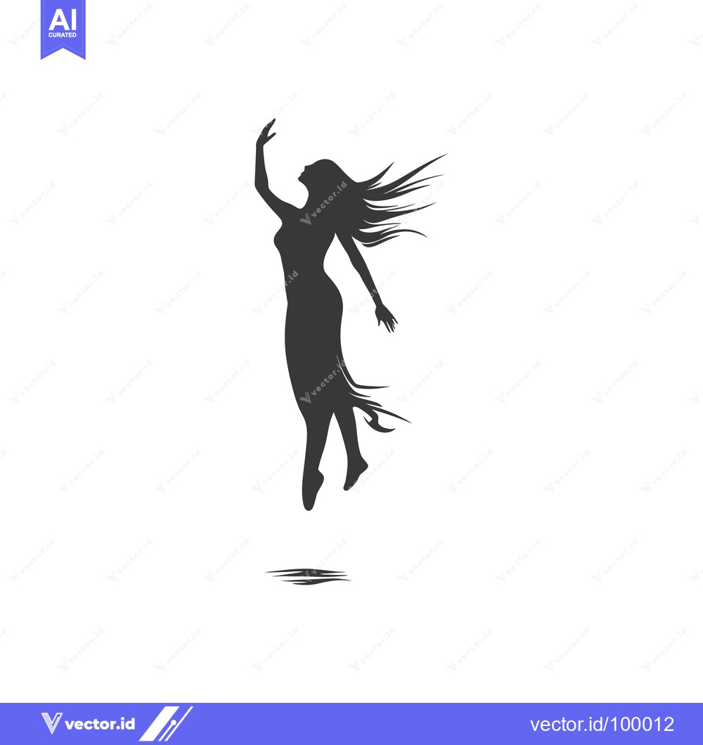 Premium Vector of Silhouette of a Woman with Flowing Hair, Jumping and Reaching Upwards
