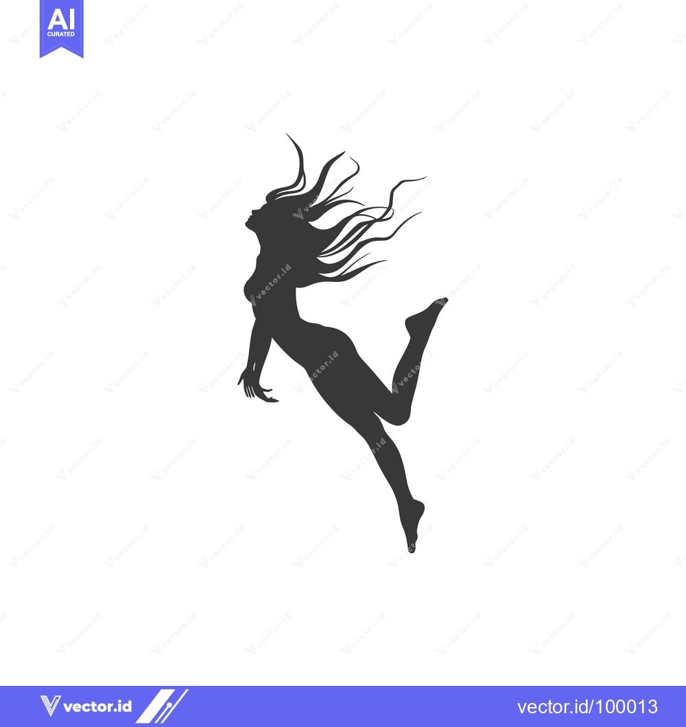 Premium Vector dari Silhouette of a woman with flowing hair jumping in mid-air