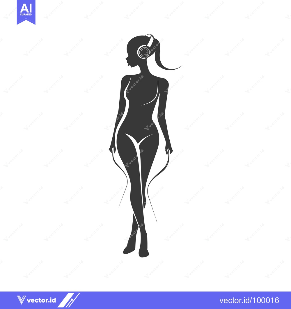 Premium Vector dari Silhouette of a woman with headphones and skipping rope