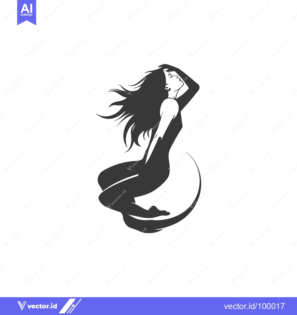 Premium Vector dari Silhouette of a woman with long hair and a crescent moon