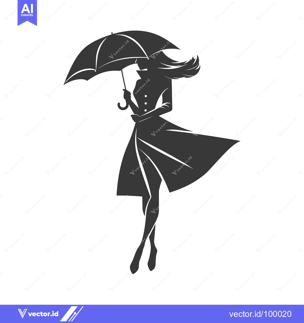 Premium Vector of Silhouette of a woman with long hair holding an umbrella