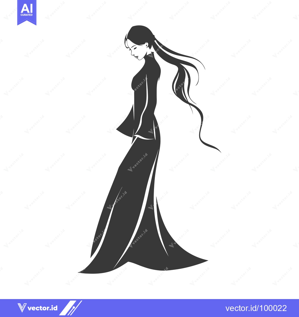 Premium Vector dari Silhouette of a woman with long hair wearing a dress