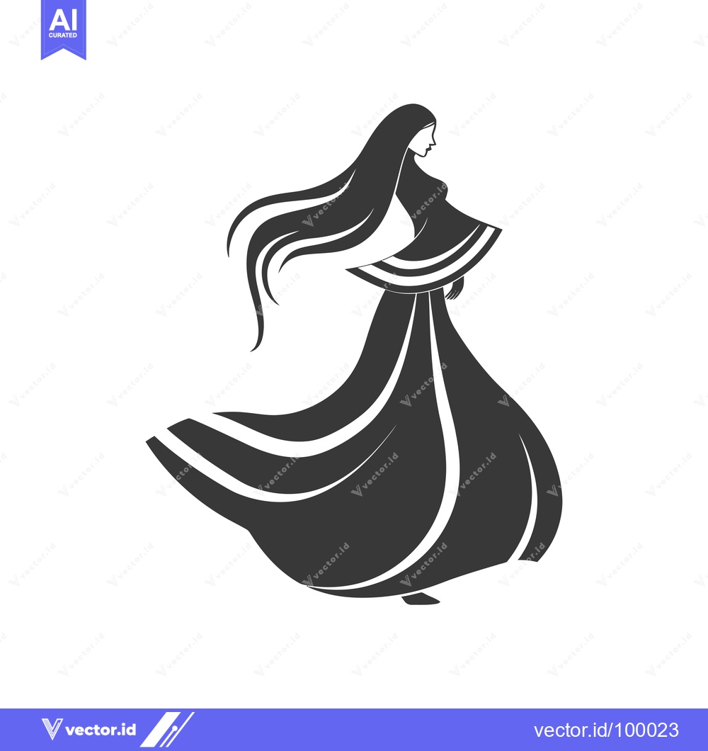 Premium Vector dari Silhouette of a woman with long hair wearing a flowing dress