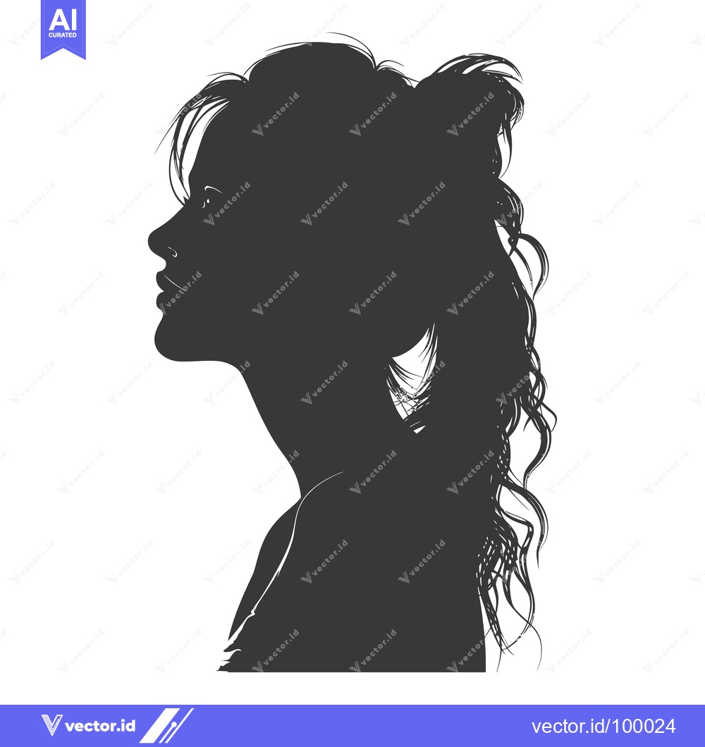 Premium Vector dari Silhouette of a Woman with Long Wavy Hair Looking to the Right