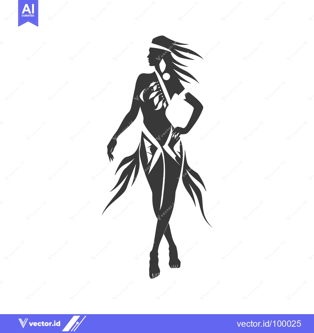 Premium Vector dari Silhouette of a Woman with Ornamental Clothing and Windblown Hair