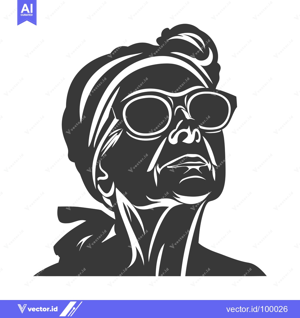 Premium Vector of Silhouette of a Woman with Sunglasses and Headscarf Looking Up