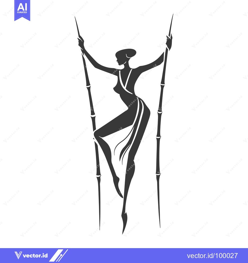 Premium Vector of Silhouette of a Woman with Two Long Sticks