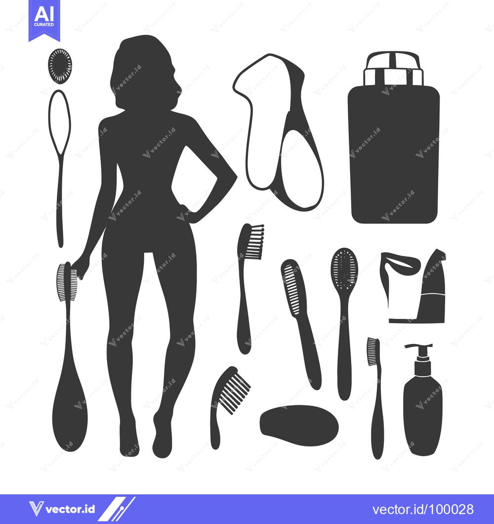 Premium Vector dari Silhouette of a Woman with Various Bath and Beauty Products