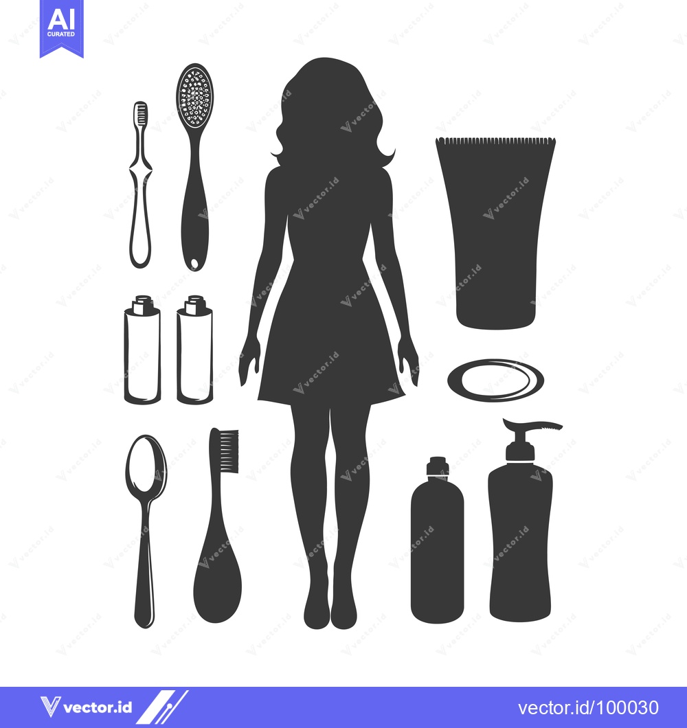 Premium Vector of Silhouette of a Woman with Various Bathroom Products