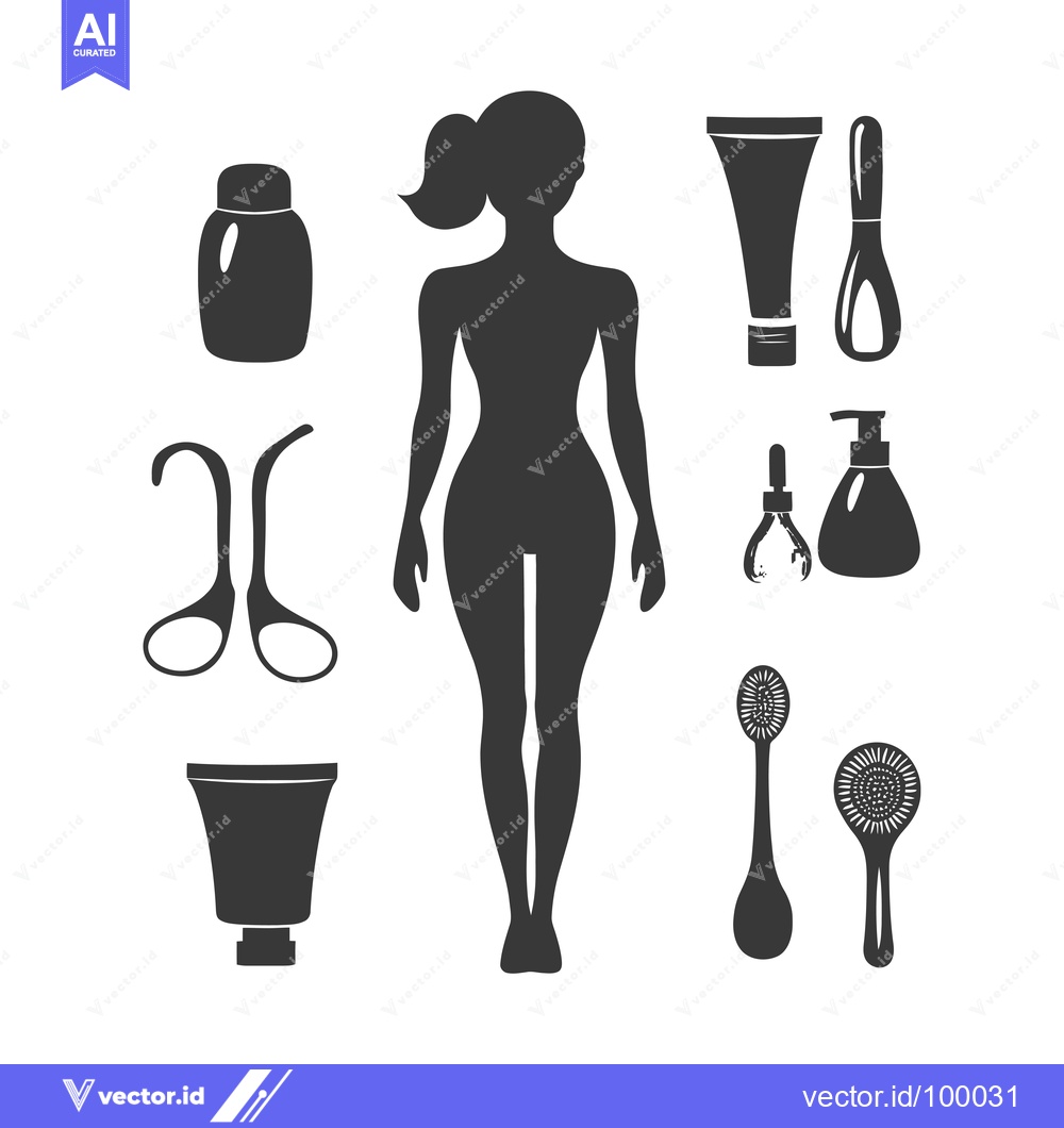 Premium Vector of Silhouette of a Woman with Various Beauty Products
