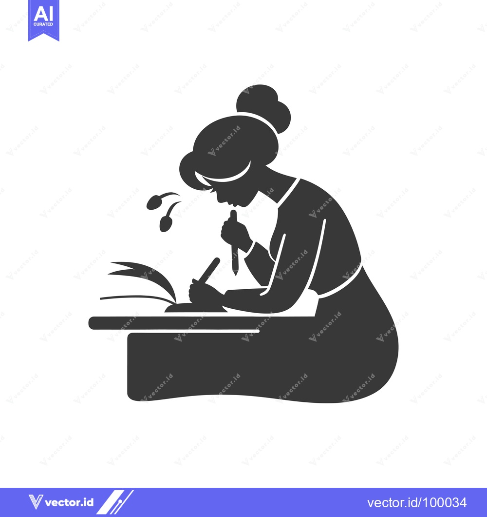 Premium Vector dari Silhouette of a woman writing at a desk