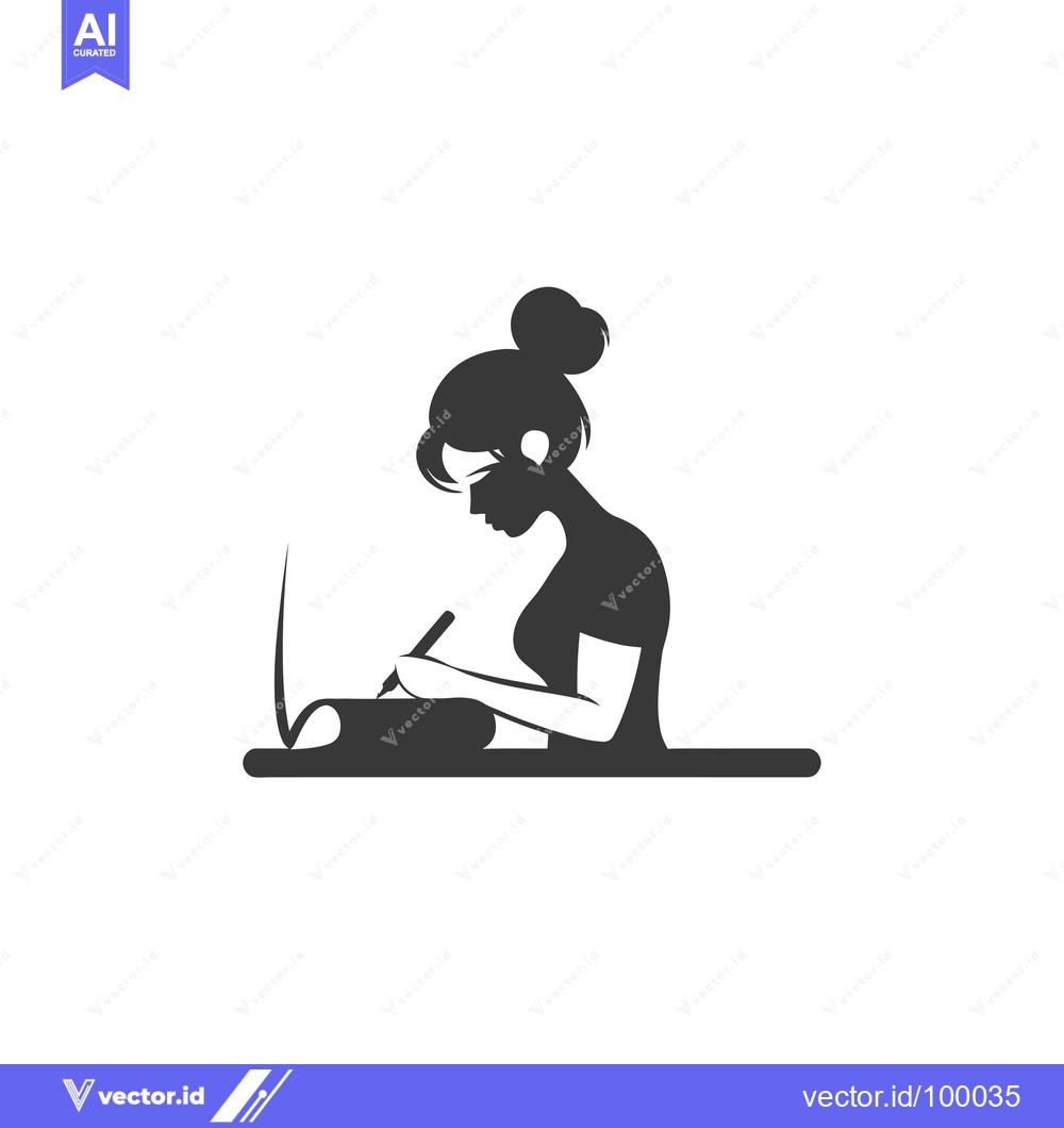 Premium Vector of Silhouette of a Woman Writing at a Desk