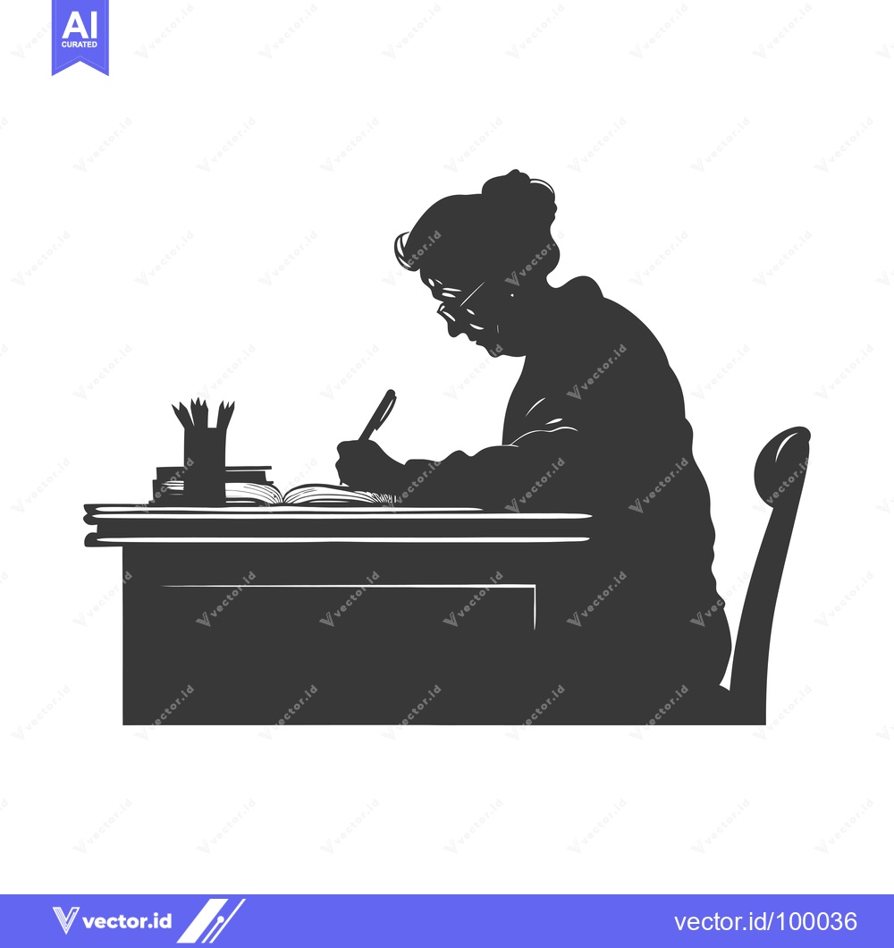 Premium Vector dari Silhouette of a Woman Writing at a Desk