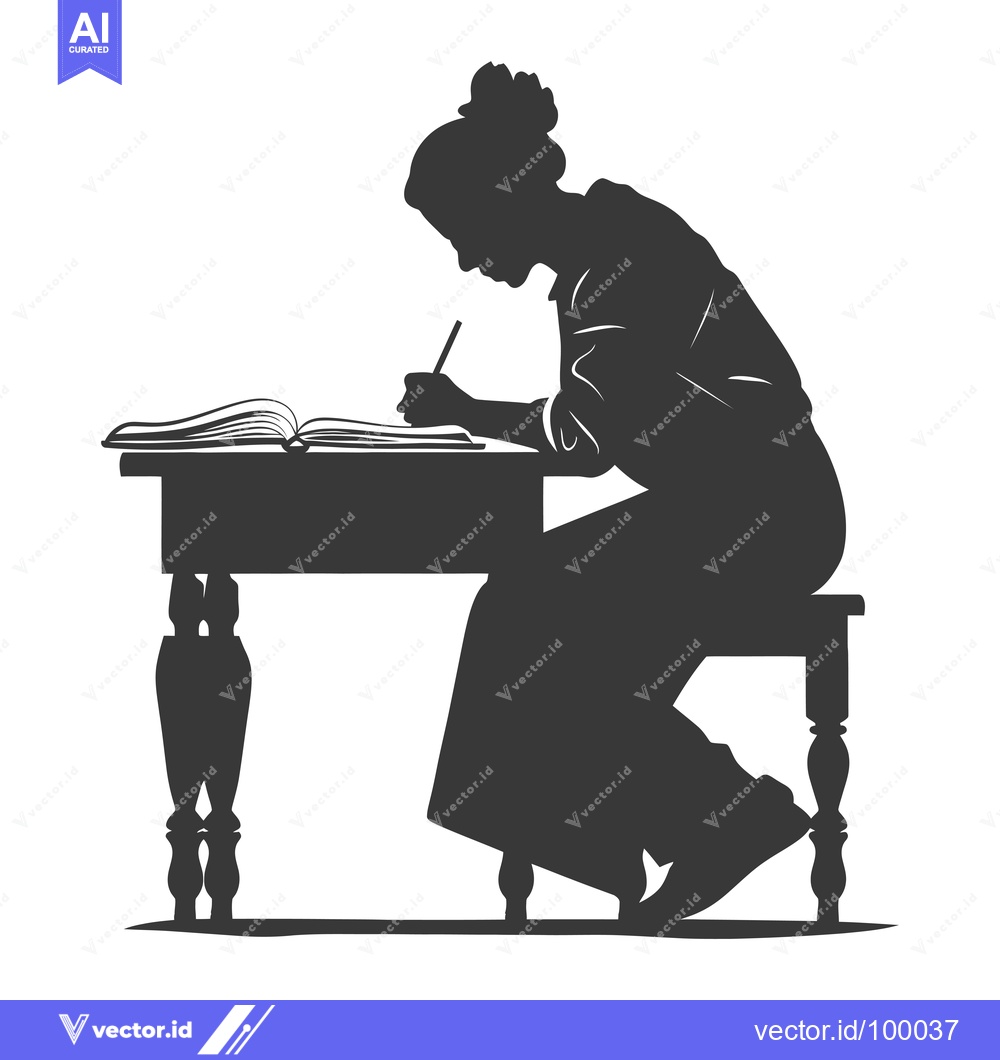 Premium Vector of Silhouette of a Woman Writing at a Desk