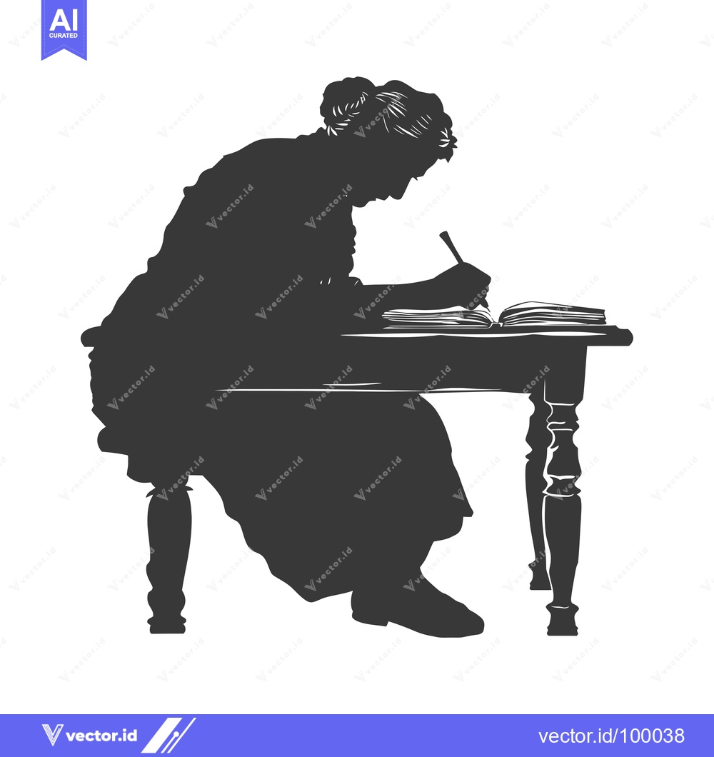 Premium Vector of Silhouette of a Woman Writing at a Desk
