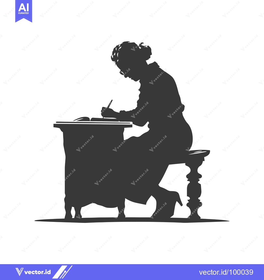 Premium Vector dari Silhouette of a Woman Writing at a Desk