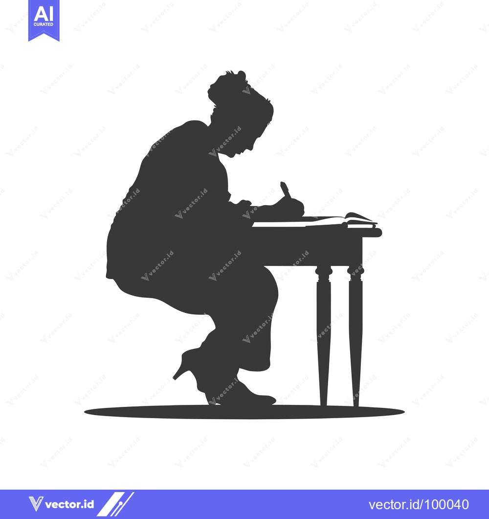 Premium Vector dari Silhouette of a Woman Writing at a Desk