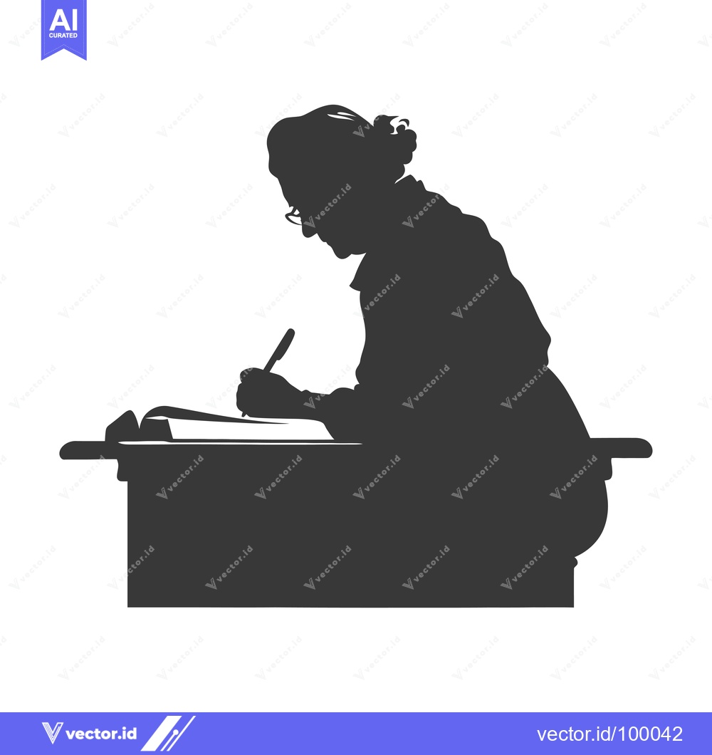 Premium Vector of Silhouette of a Woman Writing at a Desk
