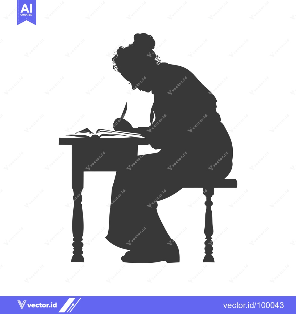 Premium Vector dari Silhouette of a woman writing at a desk