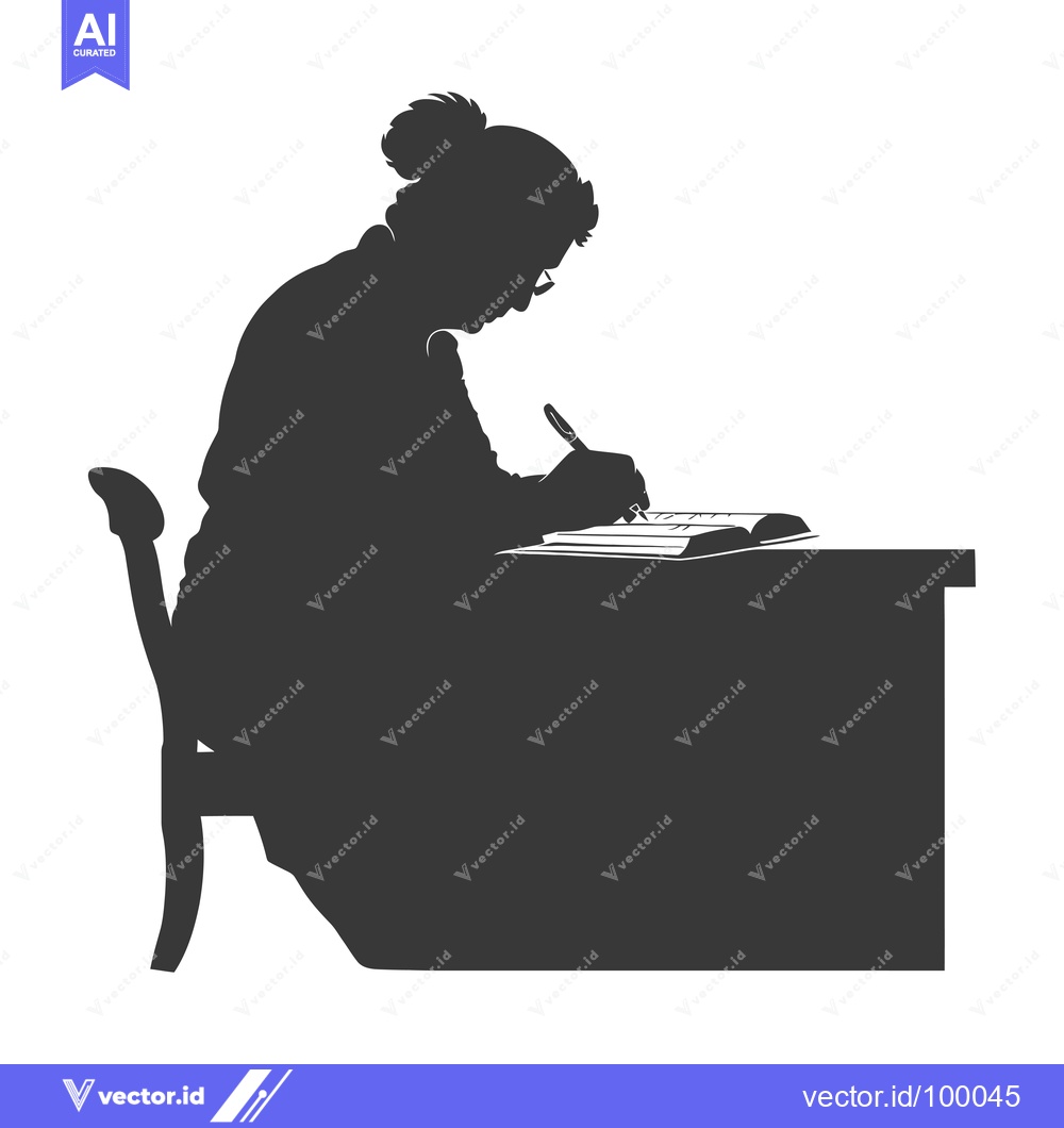 Premium Vector of Silhouette of a Woman Writing at a Desk