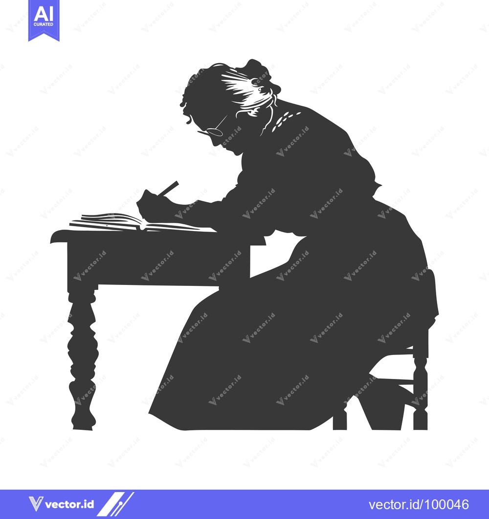 Premium Vector dari Silhouette of a Woman Writing at a Desk
