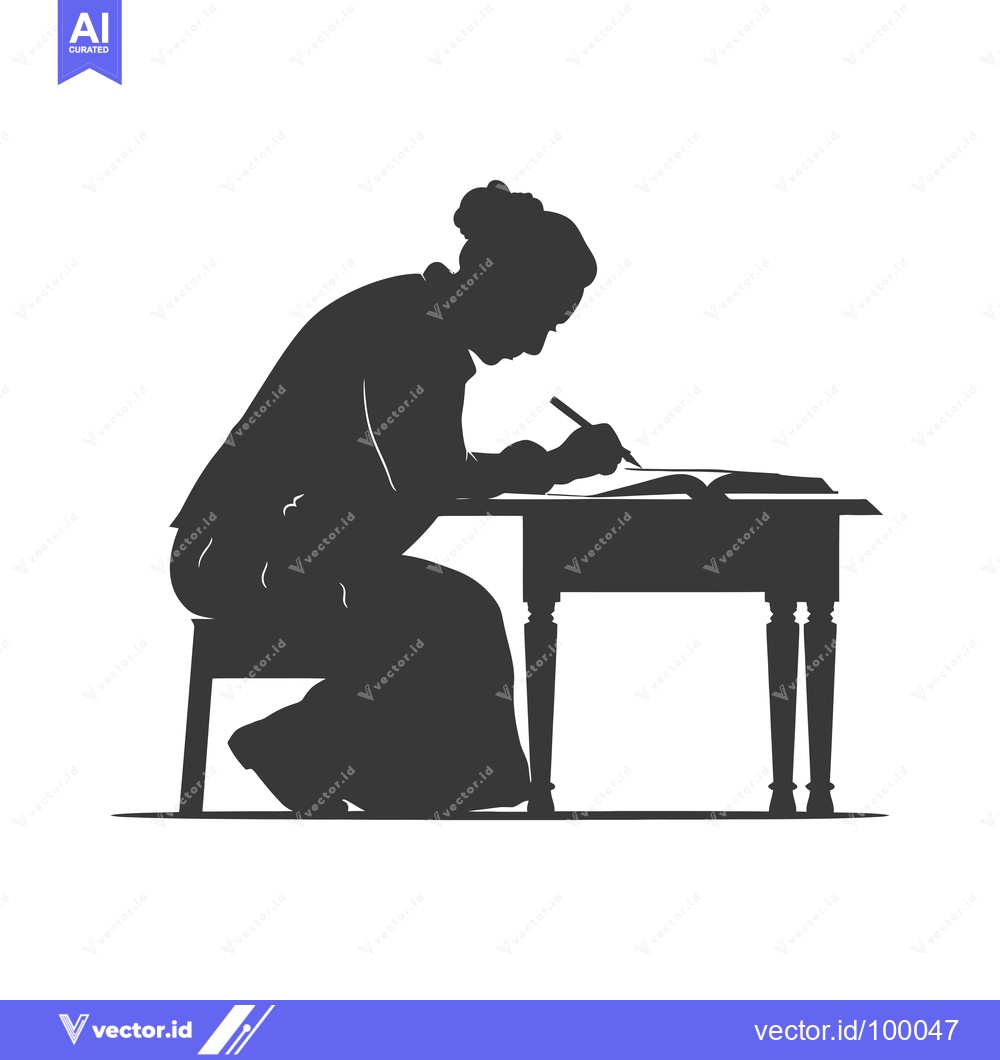 Premium Vector dari Silhouette of a woman writing at a desk