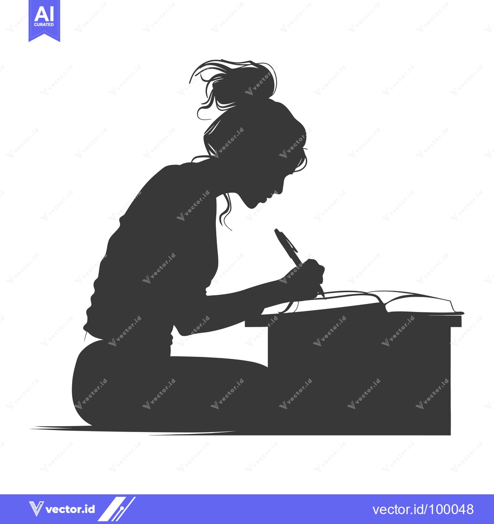 Premium Vector dari Silhouette of a woman writing at a desk