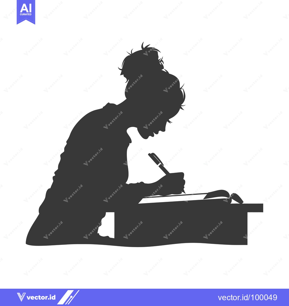 Premium Vector of Silhouette of a Woman Writing at a Desk
