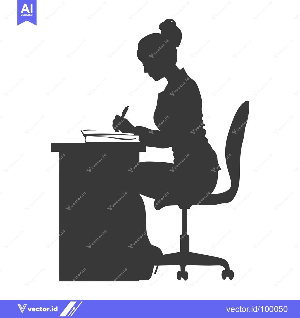 Premium Vector of Silhouette of a Woman Writing at a Desk