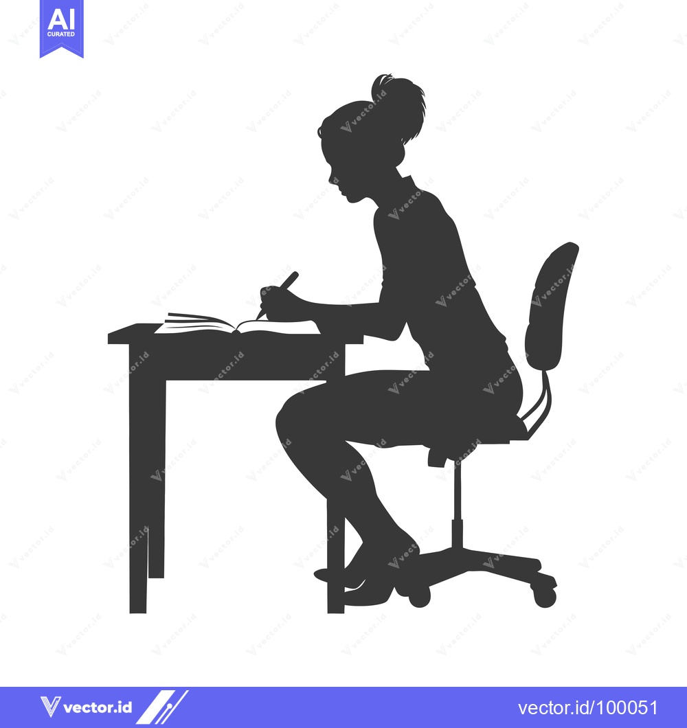 Premium Vector of Silhouette of a Woman Writing at a Desk