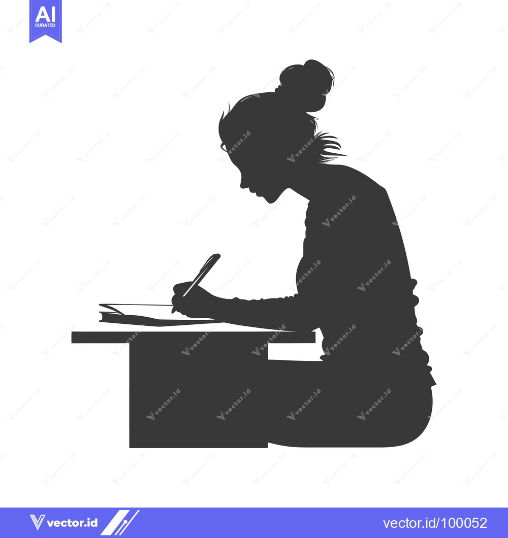 Premium Vector of Silhouette of a Woman Writing at a Desk