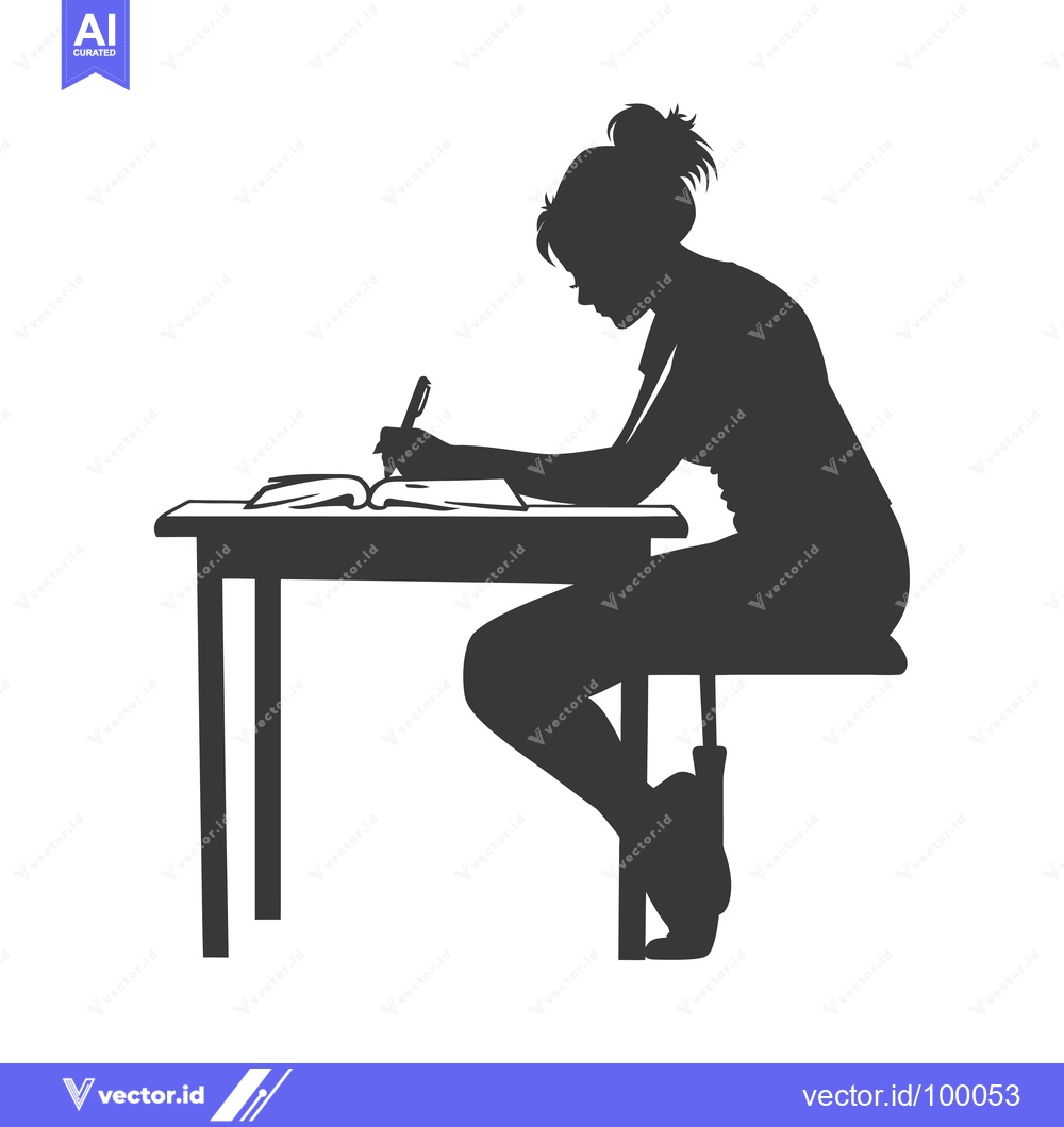 Premium Vector of Silhouette of a Woman Writing at a Desk