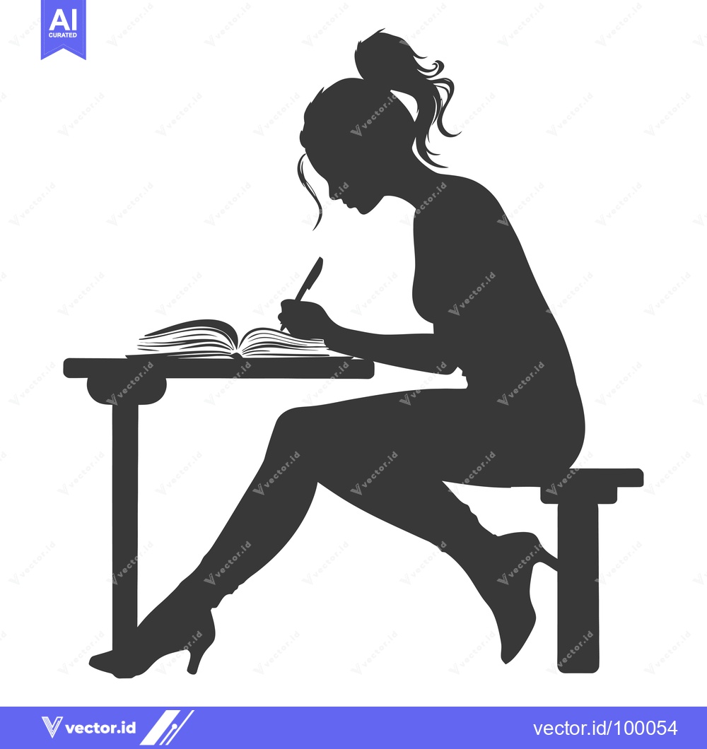 Premium Vector of Silhouette of a Woman Writing at a Desk