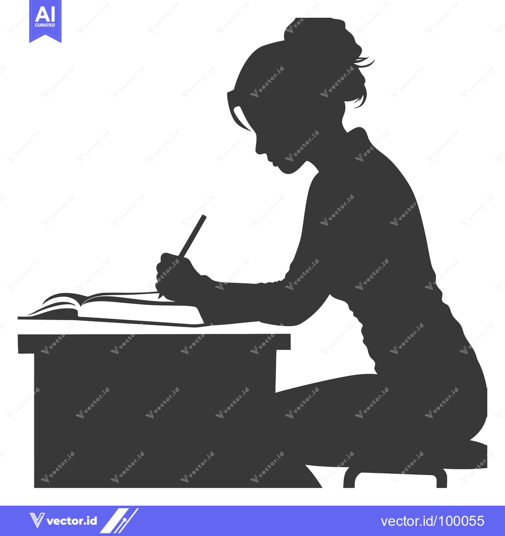 Premium Vector dari Silhouette of a Woman Writing at a Desk