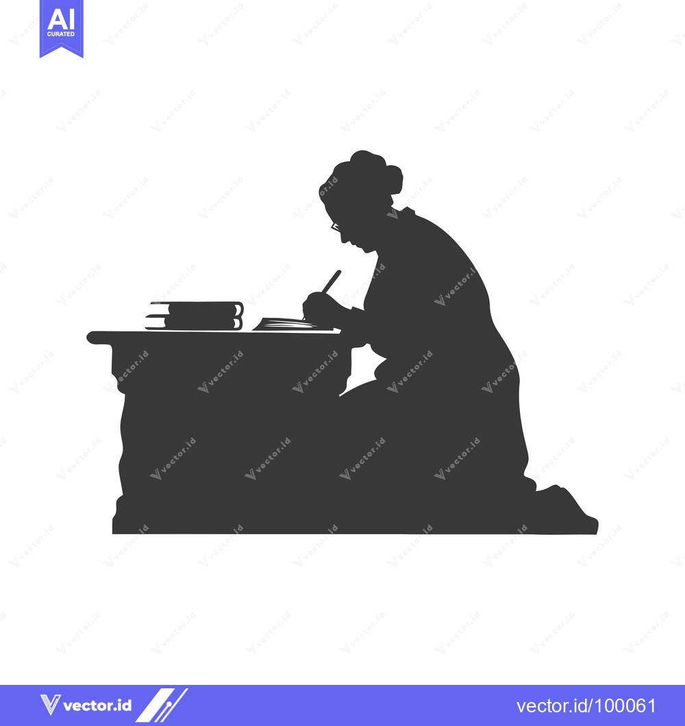 Premium Vector of Silhouette of a Woman Writing at a Desk with Books