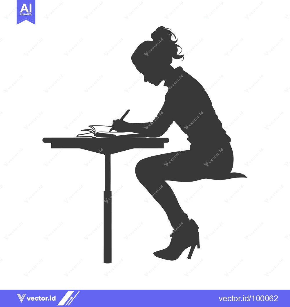 Premium Vector of Silhouette of a Woman Writing at a Table