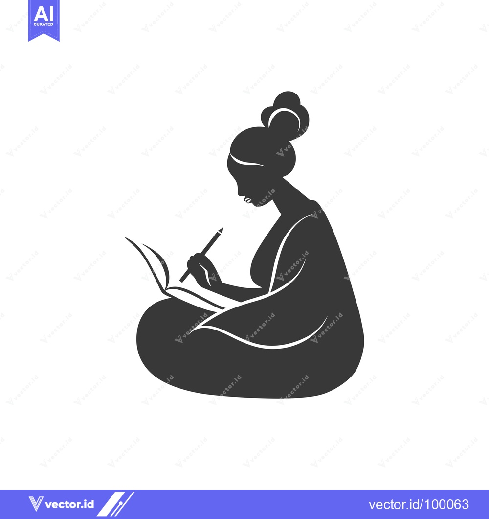 Premium Vector of Silhouette of a Woman Writing in a Book