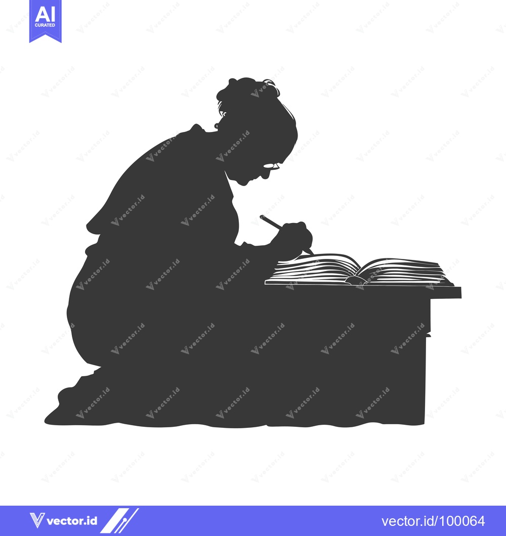 Premium Vector of Silhouette of a Woman Writing in a Book