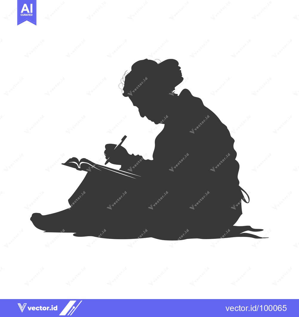 Premium Vector dari Silhouette of a Woman Writing in a Book