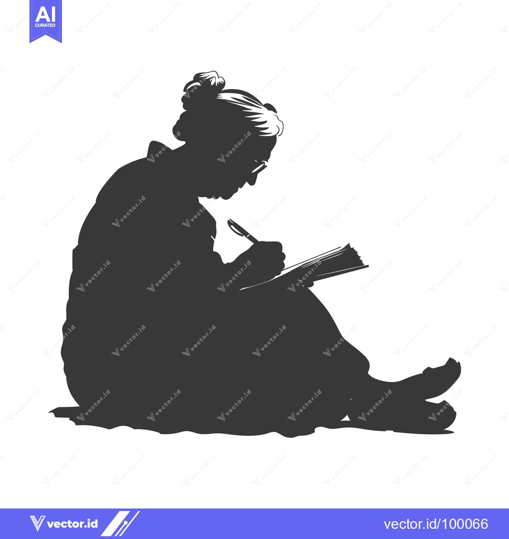 Premium Vector of Silhouette of a Woman Writing in a Book