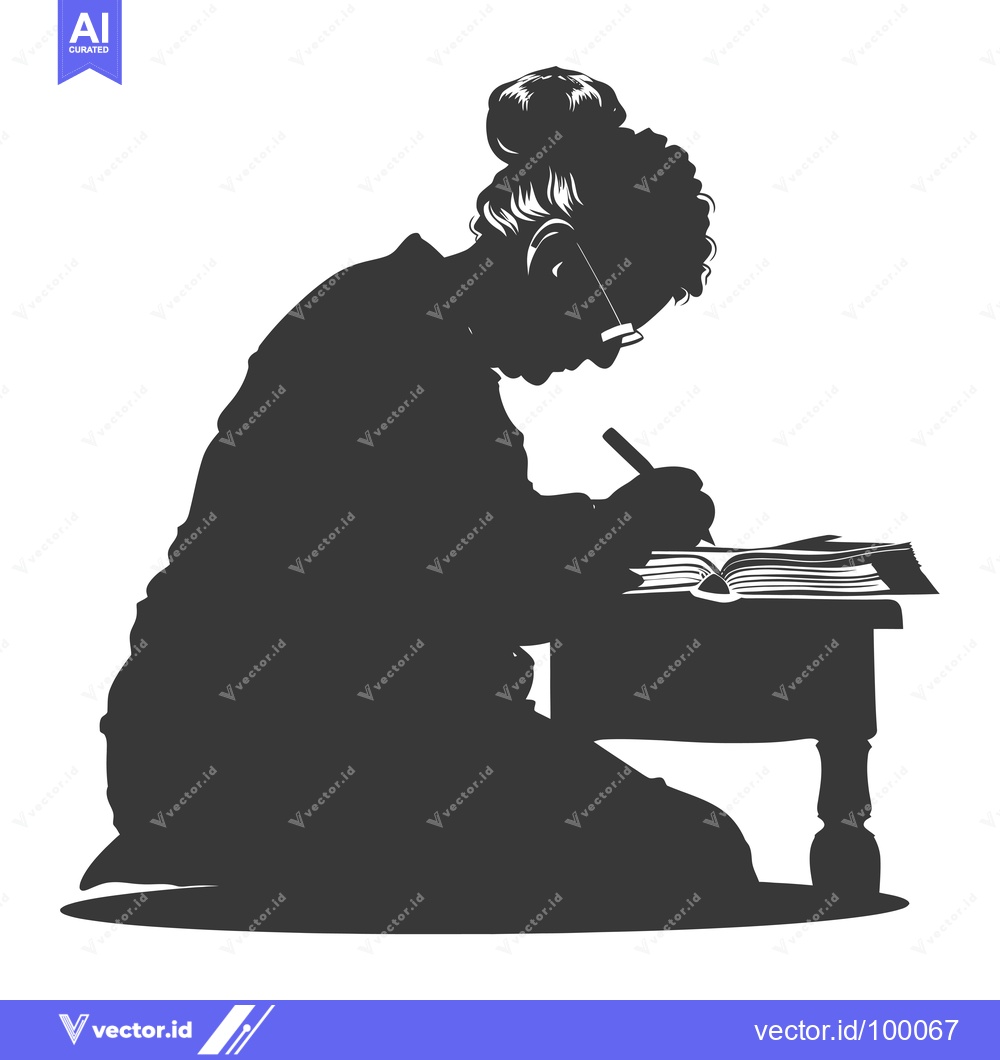 Premium Vector of Silhouette of a woman writing in a book