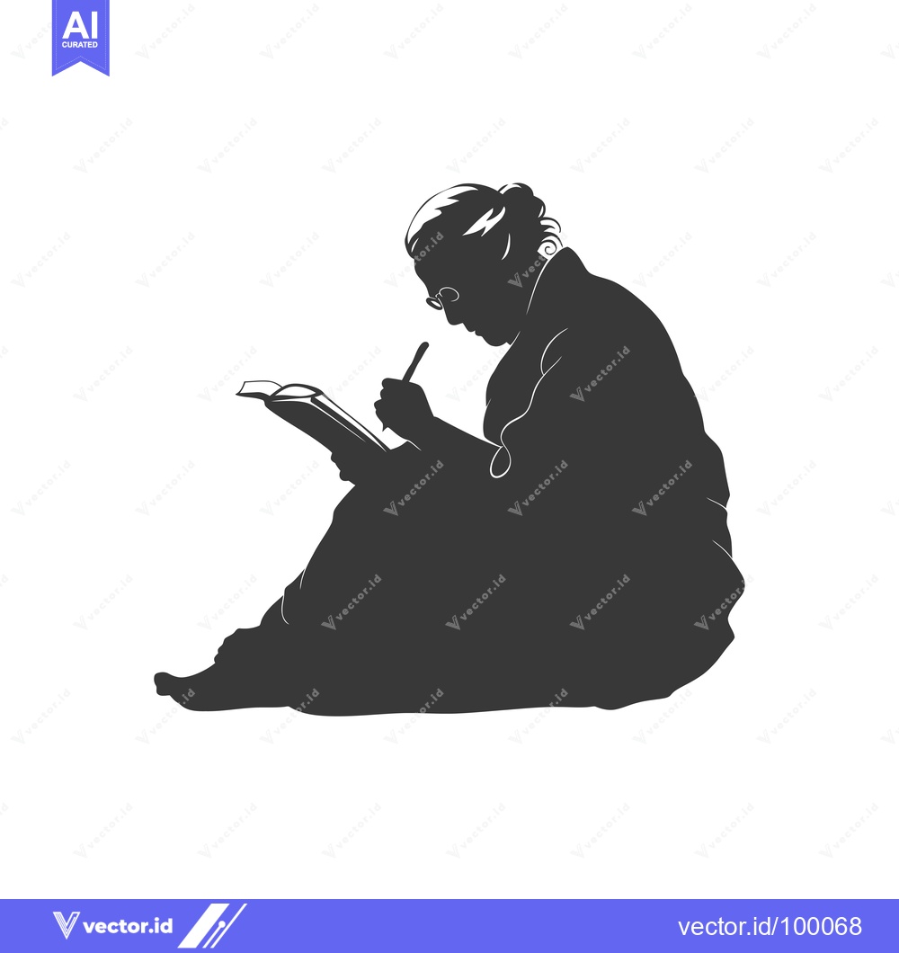 Premium Vector dari Silhouette of a Woman Writing in a Book